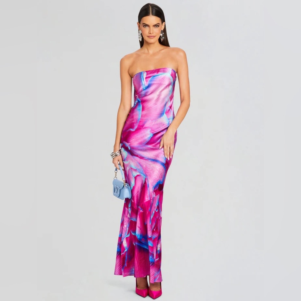 Retrofete Keaton Strapless Dress in Pink Floral M NWOT